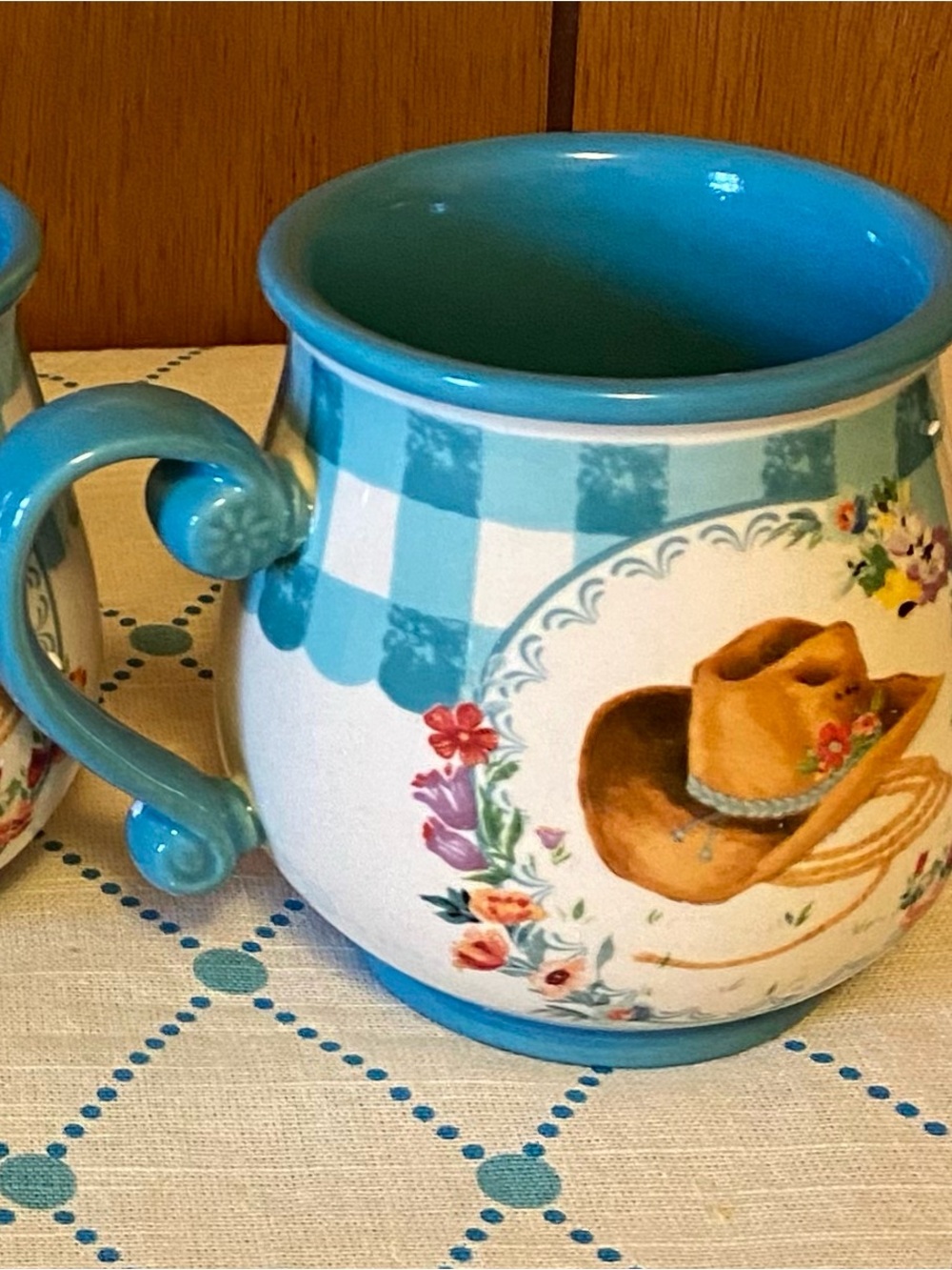 The Pioneer Woman Turquoise Cowboy Hat Floral Ceramic Mug